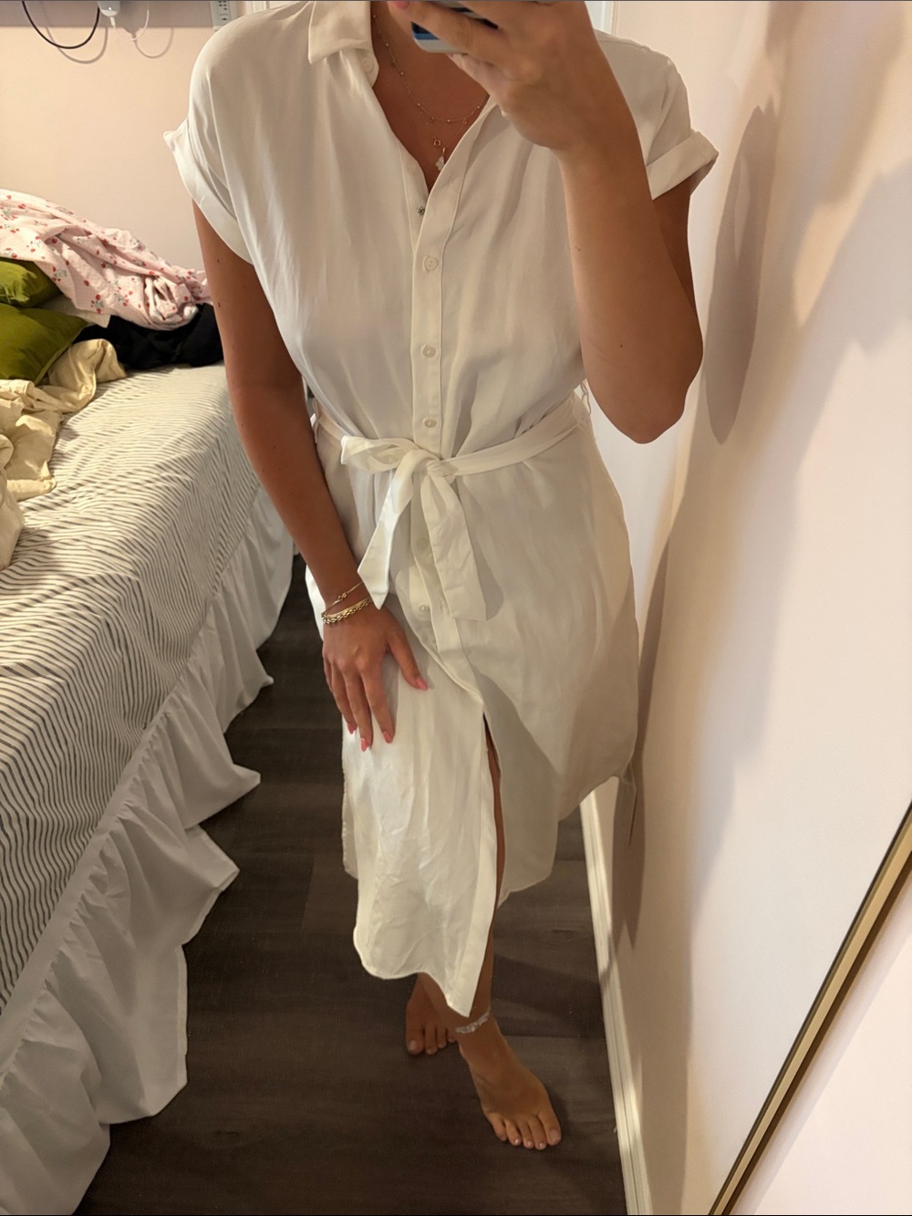 RW&CO. White Short-Sleeve Shirt Dress with Tie - Picture 2 of 2